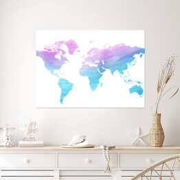 Plakat Akwarela - mapa świata w odcieniach różu i fioletu
