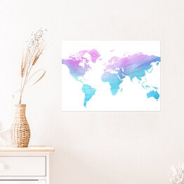 Plakat Akwarela - mapa świata w odcieniach różu i fioletu