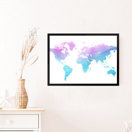 Obraz w ramie Akwarela - mapa świata w odcieniach różu i fioletu