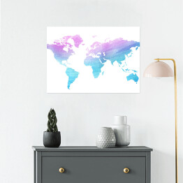 Plakat samoprzylepny Akwarela - mapa świata w odcieniach różu i fioletu