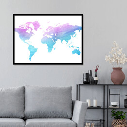 Plakat w ramie Akwarela - mapa świata w odcieniach różu i fioletu