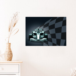 Plakat samoprzylepny Samochód Formuły 1 i flaga