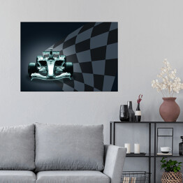 Plakat Samochód Formuły 1 i flaga