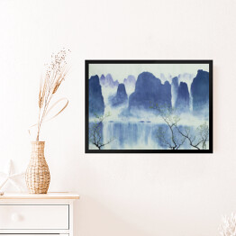 Obraz w ramie Chiński krajobraz z górami, wodą i mgłą