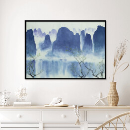 Plakat w ramie Chiński krajobraz z górami, wodą i mgłą