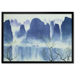 Plakat w ramie Chiński krajobraz z górami, wodą i mgłą