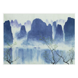 Plakat Chiński krajobraz z górami, wodą i mgłą