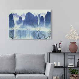 Obraz na płótnie Chiński krajobraz z górami, wodą i mgłą