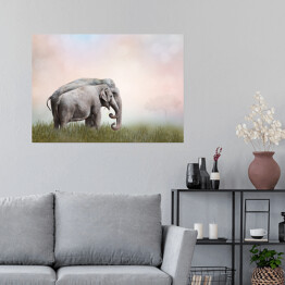 Plakat samoprzylepny Dwa słonie we mgle