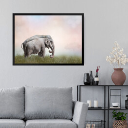 Obraz w ramie Dwa słonie we mgle