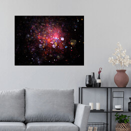 Plakat Jasna Galaktyka w kolorach czerwonym, złotym, różowym i niebieskim