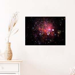 Plakat Jasna Galaktyka w kolorach czerwonym, złotym, różowym i niebieskim