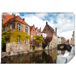Tradycyjne domy miasta Brugia w Belgii wzdłóż kanału