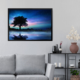 Obraz w ramie Gwiaździsta noc i samotne drzewo