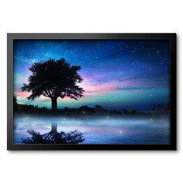 Obraz w ramie Gwiaździsta noc i samotne drzewo