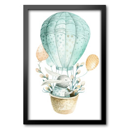 Obraz w ramie Mały zajączek siedzący w baloniku