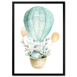 Plakat w ramie Mały zajączek siedzący w baloniku