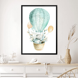 Obraz w ramie Mały zajączek siedzący w baloniku