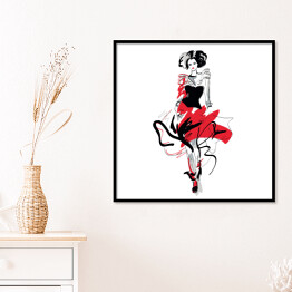 Plakat w ramie Modelka w czerwono czarnej sukni na wybiegu