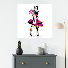 Plakat samoprzylepny Moda dziewczyna w różowym stroju