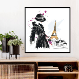 Plakat w ramie Moda dziewczyna w Paryżu - szkic