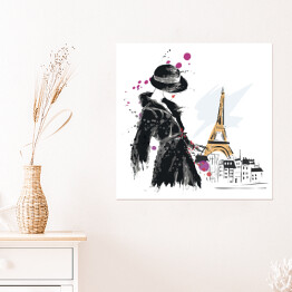 Plakat samoprzylepny Moda dziewczyna w Paryżu - szkic