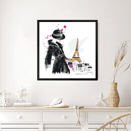 Obraz w ramie Moda dziewczyna w Paryżu - szkic