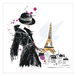 Plakat samoprzylepny Moda dziewczyna w Paryżu - szkic