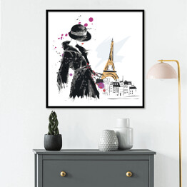 Plakat w ramie Moda dziewczyna w Paryżu - szkic