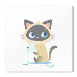 Obraz na płótnie Malutki kotek trzymający butelkę z mlekiem