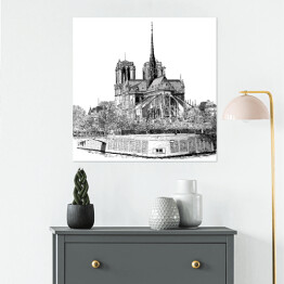 Plakat samoprzylepny Szkic Katedry Notre Dame w Paryżu