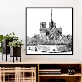Plakat w ramie Szkic Katedry Notre Dame w Paryżu