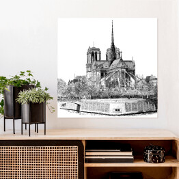 Plakat samoprzylepny Szkic Katedry Notre Dame w Paryżu