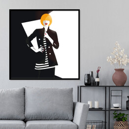 Plakat w ramie Kobieta w czarnej marynarce z guzikami - ilustracja