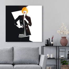 Kobieta w czarnej marynarce z guzikami - ilustracja