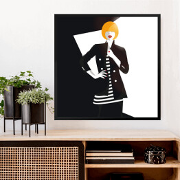 Obraz w ramie Kobieta w czarnej marynarce z guzikami - ilustracja