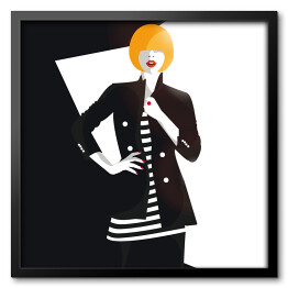 Obraz w ramie Kobieta w czarnej marynarce z guzikami - ilustracja