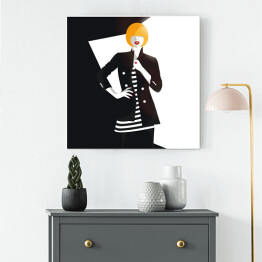 Kobieta w czarnej marynarce z guzikami - ilustracja