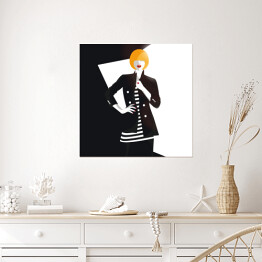 Plakat samoprzylepny Kobieta w czarnej marynarce z guzikami - ilustracja