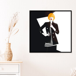 Plakat w ramie Kobieta w czarnej marynarce z guzikami - ilustracja