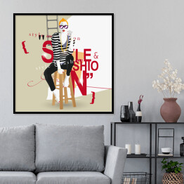Plakat w ramie "Styl i moda" - ilustracja na szaro białym tle