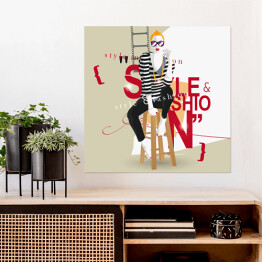 Plakat samoprzylepny "Styl i moda" - ilustracja na szaro białym tle