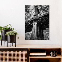 Plakat Czarno białe zdjęcie Manhattan Bridge nad East River w Nowym Jorku