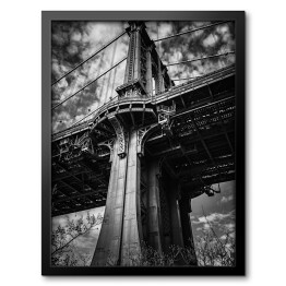 Obraz w ramie Czarno białe zdjęcie Manhattan Bridge nad East River w Nowym Jorku