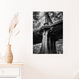 Plakat Czarno białe zdjęcie Manhattan Bridge nad East River w Nowym Jorku