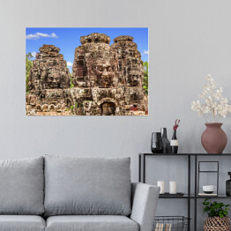Plakat Sławna świątynia Bayon w Angkor Thom, Kambodża
