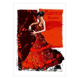 Plakat Hiszpańska tancerka tańcząca flamenco