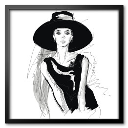 Obraz w ramie Młoda dziewczyna - strój w stylu Audrey Hepburn