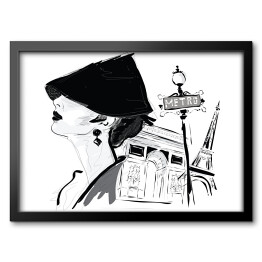 Obraz w ramie Młoda dziewczyna na tle Paryża - ilustracja