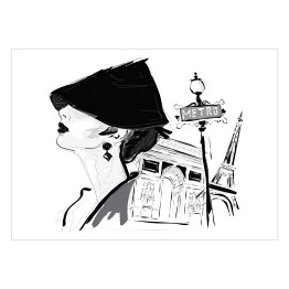 Plakat samoprzylepny Młoda dziewczyna na tle Paryża - ilustracja